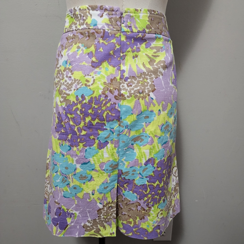 Talbots lavender neon watercolor floral canvas cotton a-line skirt size 8 - Picture 6 of 8